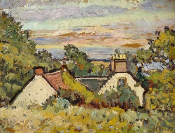 Cottages, Fife Oil Painting by George Leslie Hunter