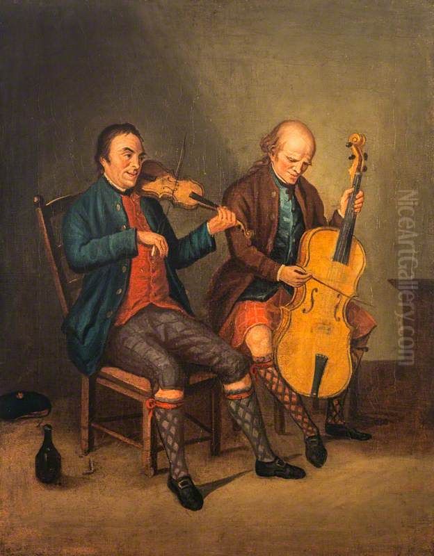 Niel Gow, 1727 - 1807. Violinist and composer (With his brother Donald Gow, fl. c 1780. Cellist) Oil Painting by David Allan