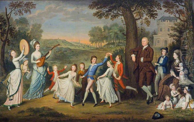Sir John Halkett of Pitfirrane, 4th Bart (1720 - 1793), Mary Hamilton, Lady Halkett and their Family Oil Painting by David Allan