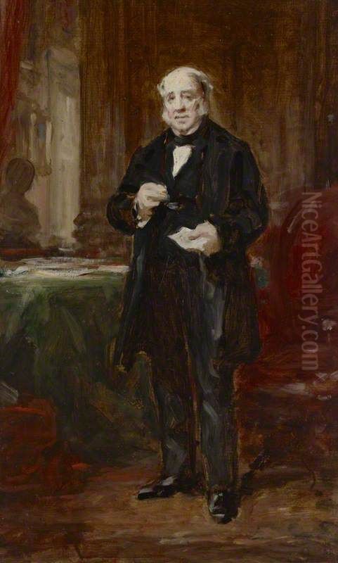 A Portrait Study of a Gentleman Standing in an Interior Oil Painting by Daniel Macnee