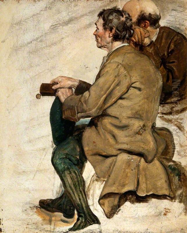 Two Seated Men (study for 'The Covenanters' Baptism') Oil Painting by George Harvey