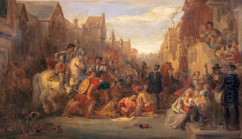 [Compositional Sketch for] The Death of the Regent Moray Oil Painting by William Allan