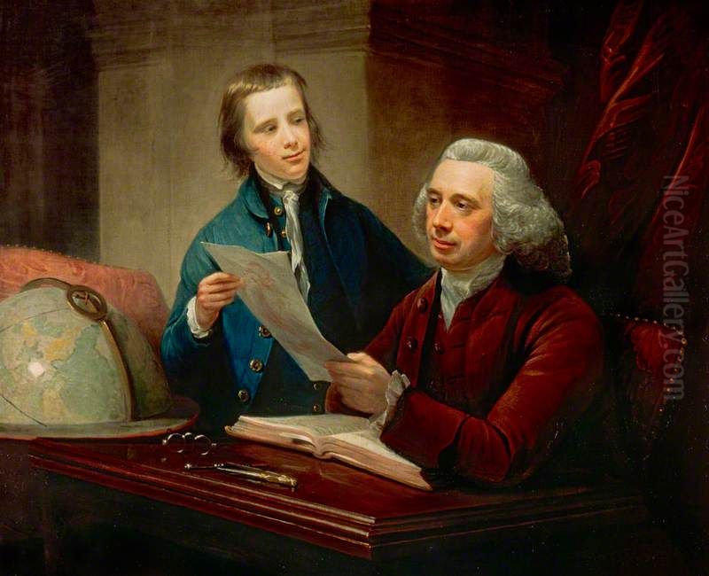 James Russell, d. 1773. Professor of Natural Philosophy at Edinburgh) University (With his son James Russell, 1754 - 1836. President of the Royal College of Surgeons of Edinburgh) Oil Painting by David Martin