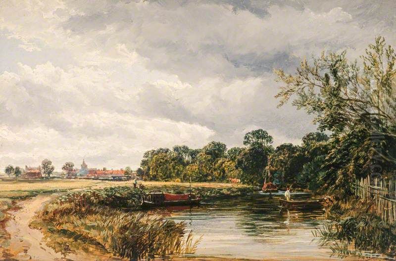 An English Canal Scene Oil Painting by Samuel Bough