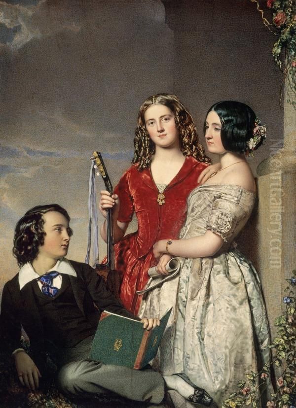 The Evening Hour (The Misses Bennie and Mr J. Noble Bennie) Oil Painting by John Faed