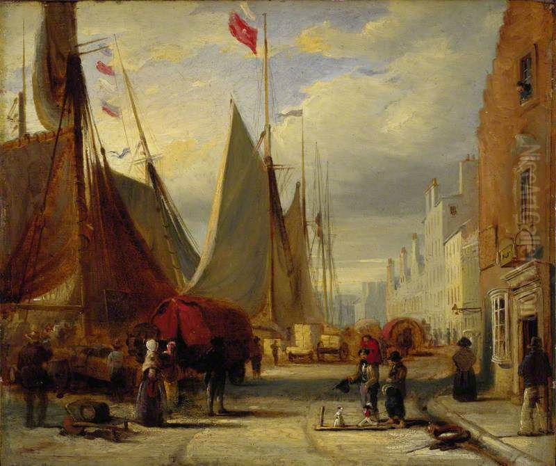 On the Quay at Leith Oil Painting by David Octavius Hill
