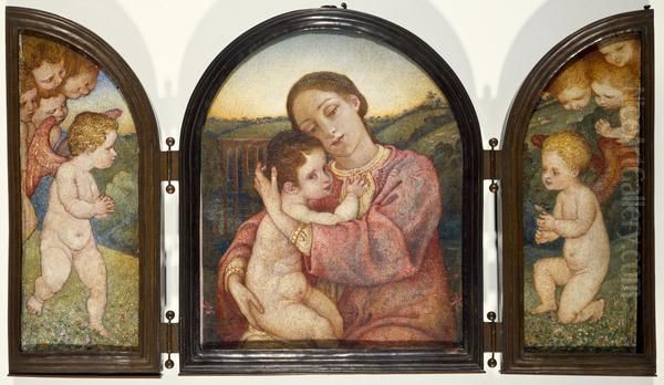 Triptych. Motherhood Oil Painting by Phoebe Ann Traquair