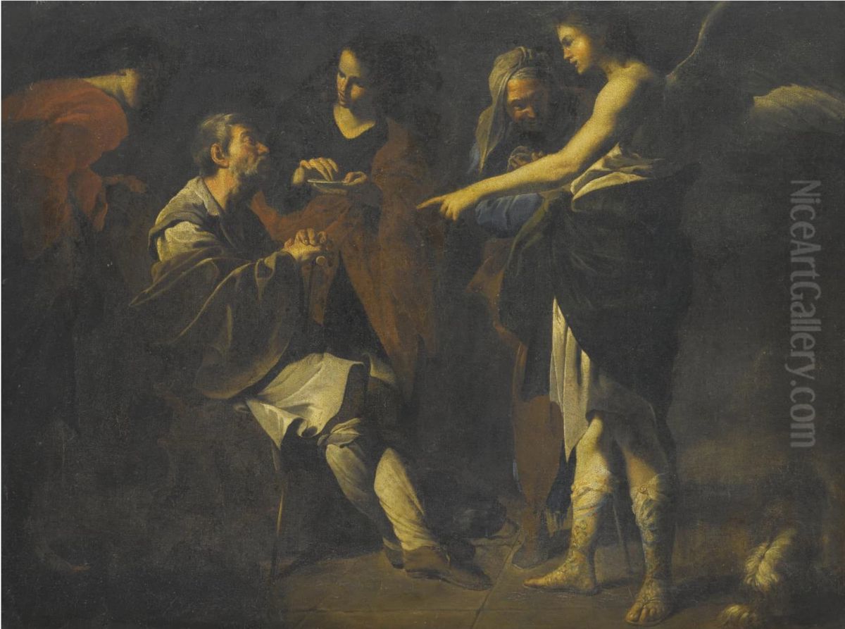 Tobias Curing The Blindness Of Tobit Oil Painting by Bernardo Cavallino