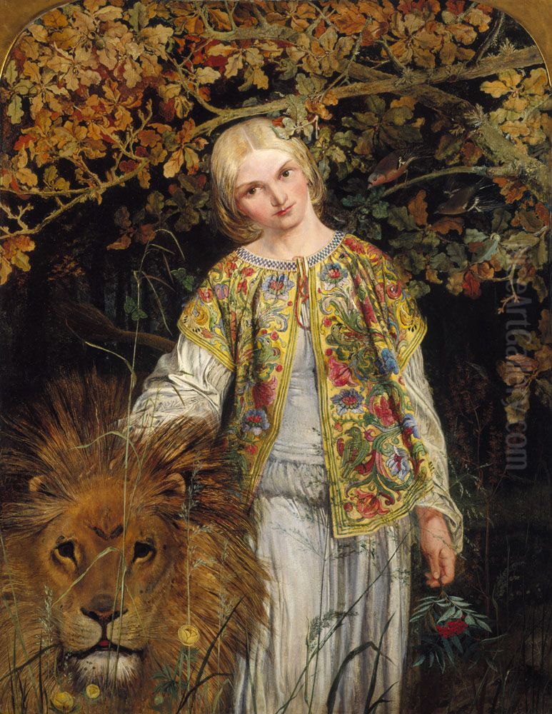 Una and the Lion Oil Painting by William Bell Scott