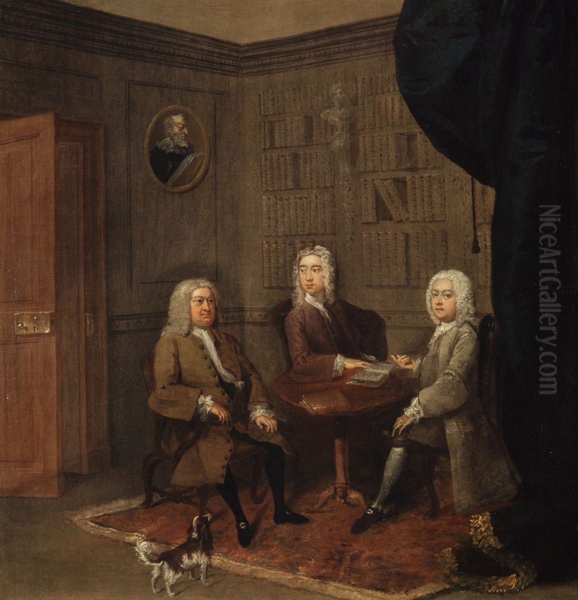 Nicol Graham of Gartmore (1695 - 1775) and Two Friends Seated in a Library Oil Painting by Gawen Hamilton
