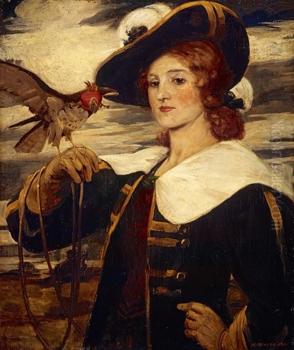 A Girl with a Hawk Oil Painting by Robert Burns