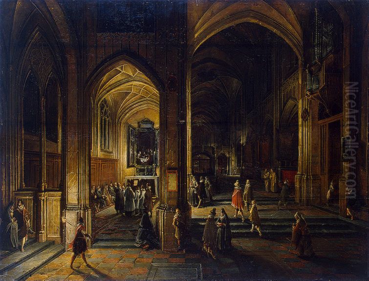 Interior of a Gothic Church Oil Painting by Hendrik van Steenwijk II