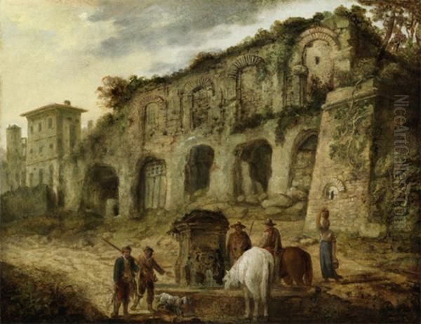 The Curia Ostilia and the Basilica Porzia on the Palatine Hill Beyond Oil Painting by Alexander Runciman