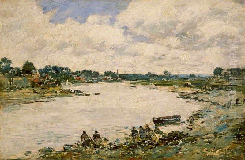 Washerwomen on the Banks of the Touquesi90 Oil Painting by Eugene Louis Boudin