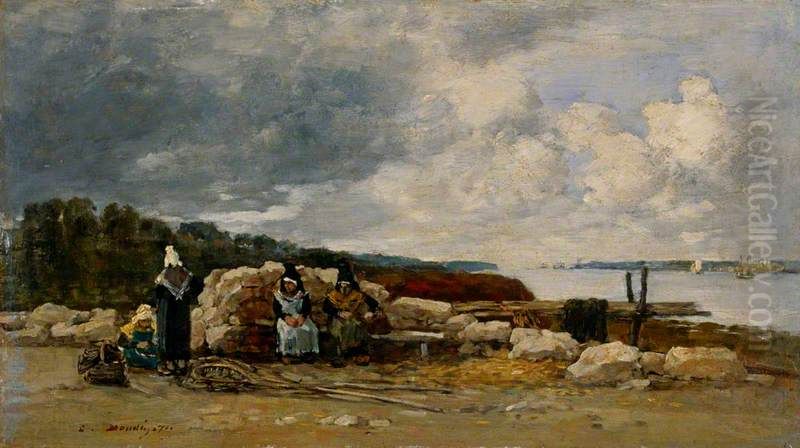 Shrimp Fisherwomen Oil Painting by Eugene Louis Boudin