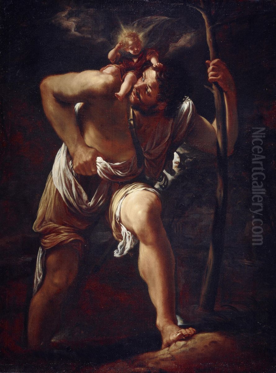 Saint Christopher Carrying the Infant Christ Oil Painting by Orazio Borgianni