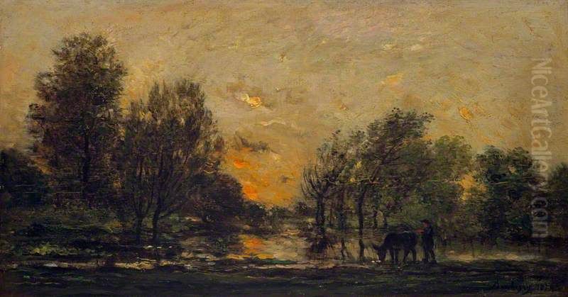 Sunset Oil Painting by Charles-Francois Daubigny