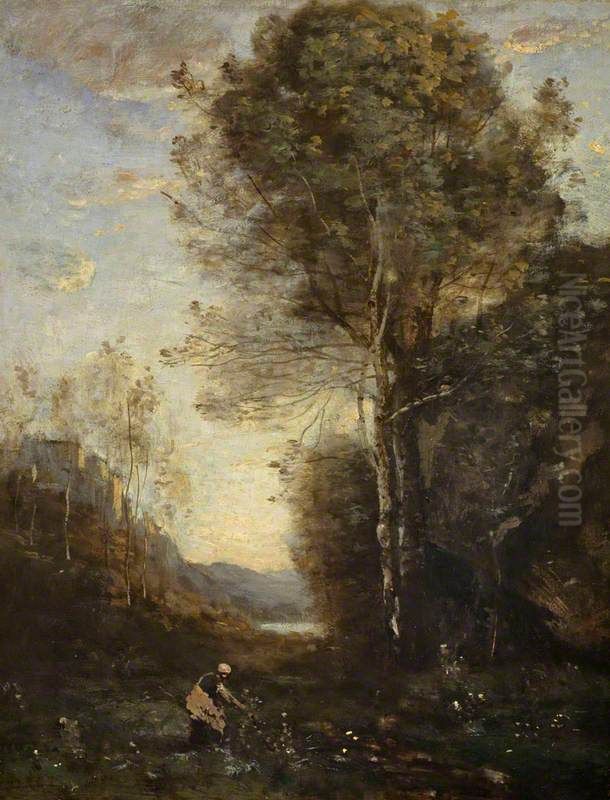 Evening Landscape Oil Painting by Jean-Baptiste Camille Corot