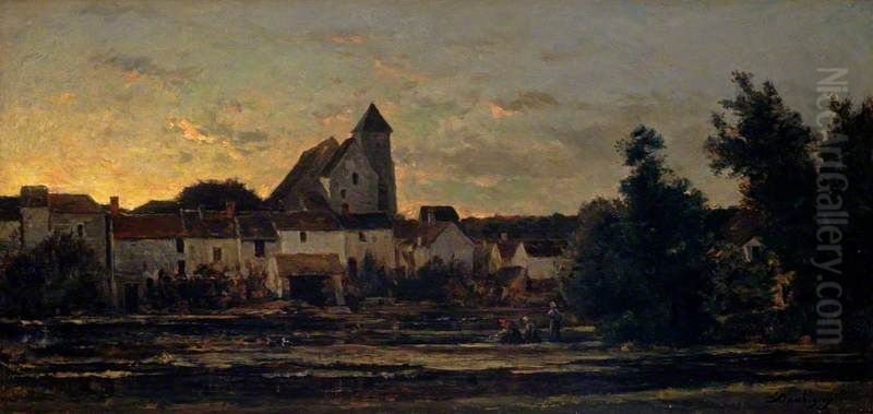 View of Montigny-sur-Loing Oil Painting by Charles-Francois Daubigny