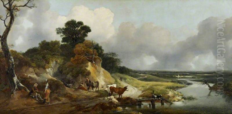 Landscape with a View of a Distant Village Oil Painting by Thomas Gainsborough