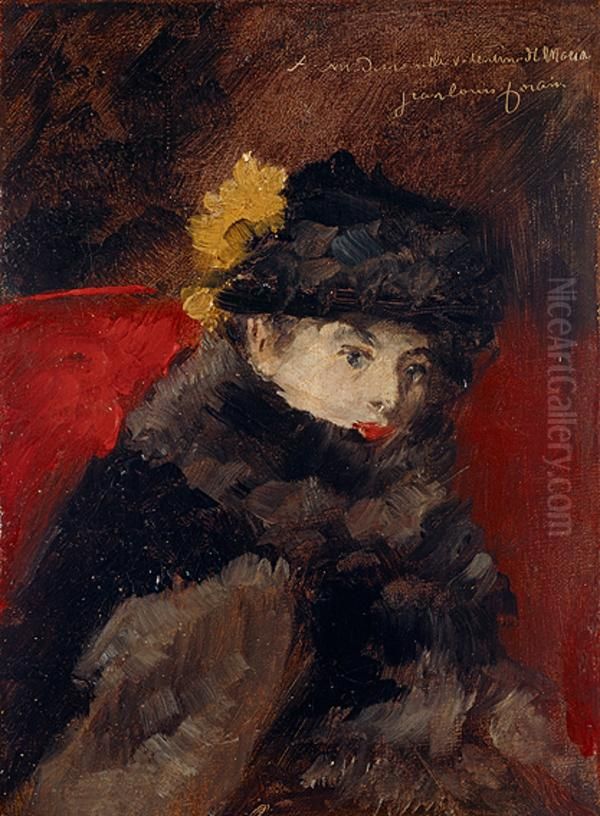 A Lady in a Fur Cape Oil Painting by Jean-Louis Forain