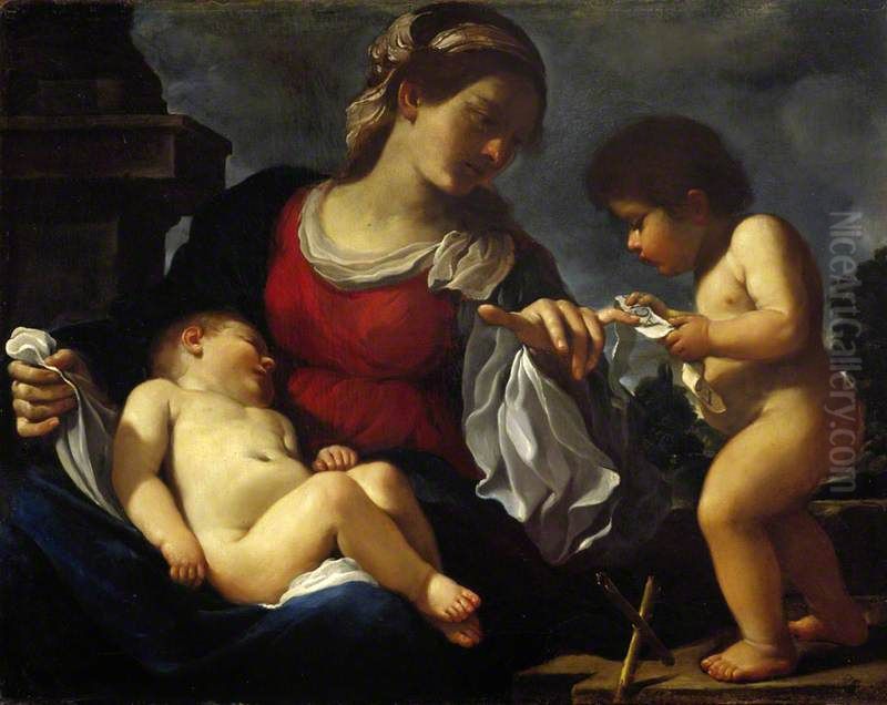 The Virgin and Child with the Infant Saint John the Baptist Oil Painting by Giovanni Francesco Barbieri