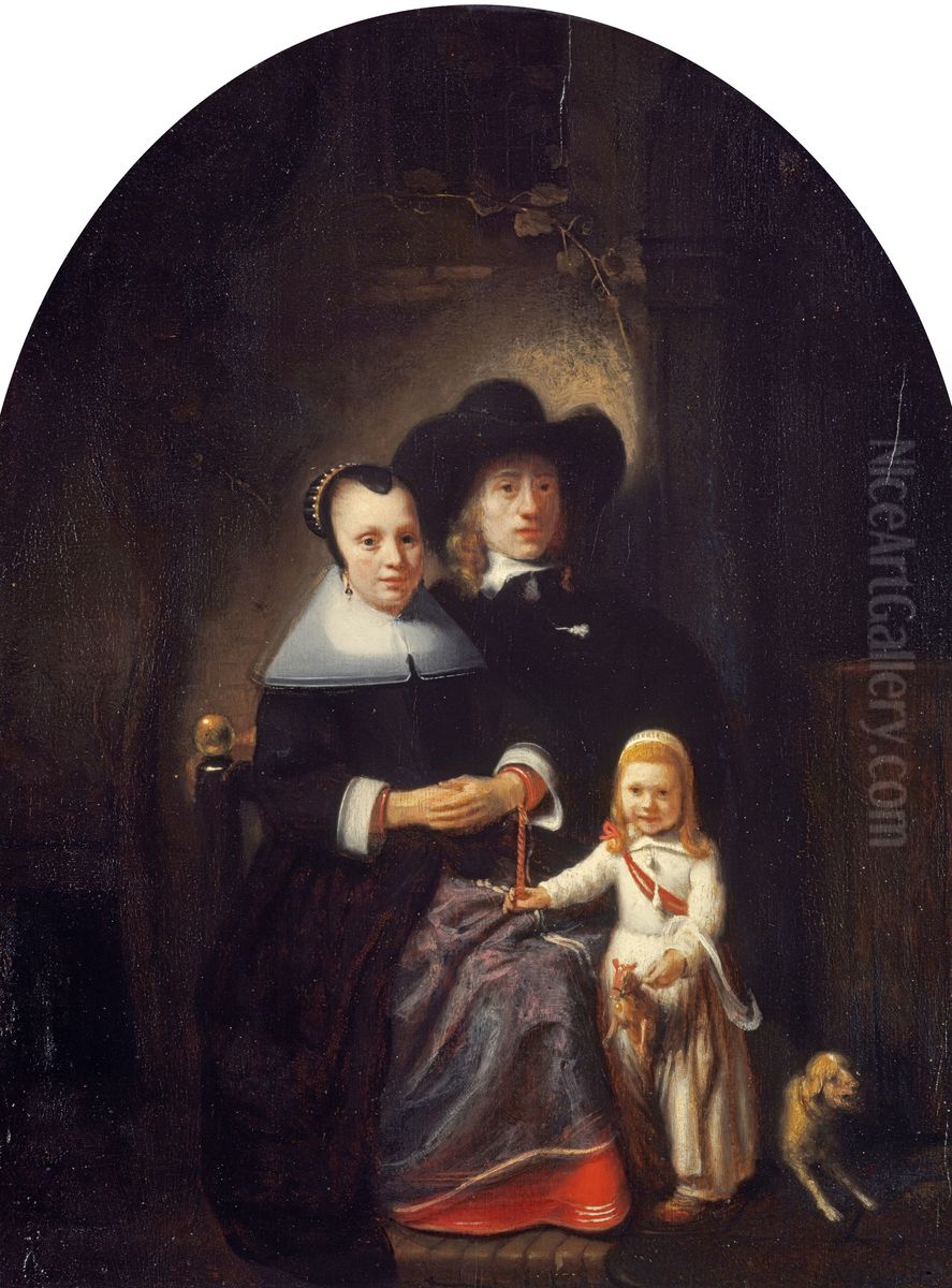 A Dutch family group Oil Painting by Nicolaes Maes