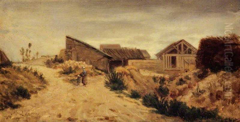 Landscape with Farm Buildings Oil Painting by Stanislas Lepine