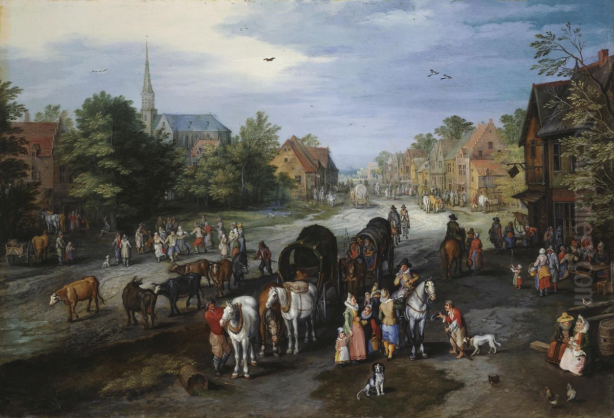 View of the Village of Schelle (Village street) Oil Painting by Jan Brughel