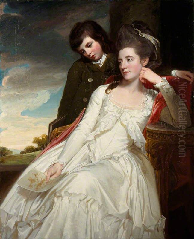 Jane Maxwell, Duchess of Gordon, c 1749 - 1812. Wife of the 4th Duke of Gordon (With her son, George Duncan, 1770 - 1836. Marquess of Huntly, later 5th Duke of Gordon. General) Oil Painting by George Romney