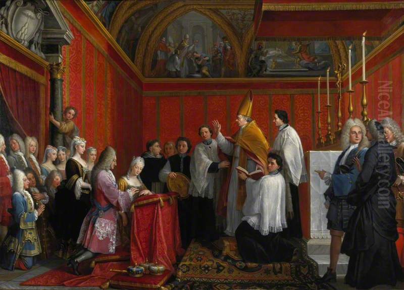 The Solemnisation of the Marriage of James III and Maria Clementina Sobieska Oil Painting by Agostino Masucci