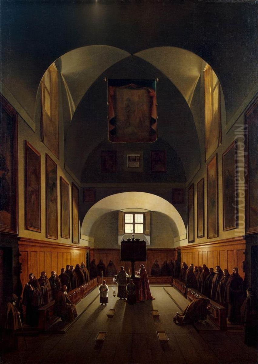 Interior of the Choir in the Capuchin Church on the Plazza Barberini in Rome Oil Painting by Francois Marius Granet