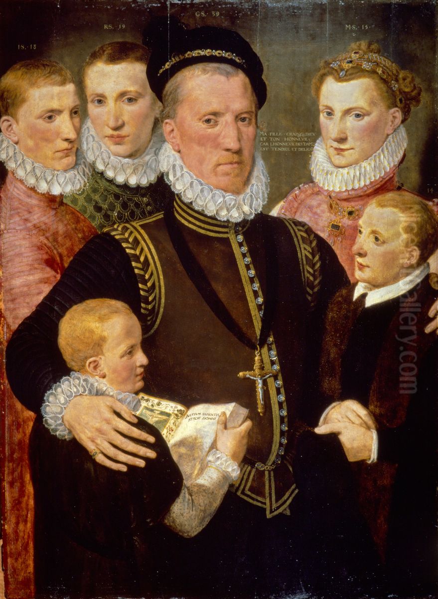 George, 5th Lord Seton (about 1531 - 1585) and his Family Oil Painting by Frans Pourbus the Elder