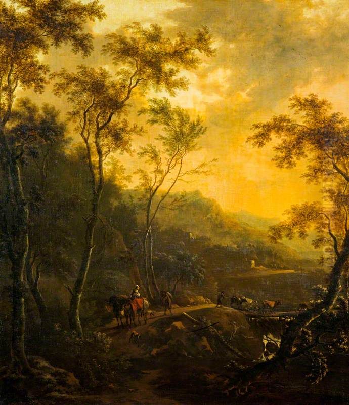 Landscape with Travellers and a Herdsman Oil Painting by Frederik de Moucheron