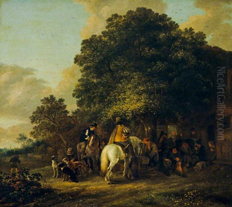 Sportsmen Halting at an Inn Oil Painting by Isaac Van Ostade