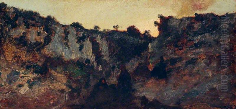 A Gypsy Encampment Oil Painting by Adolphe Joseph Thomas Monticelli