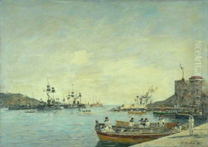 Villefranche Harbour Oil Painting by Eugene Louis Boudin