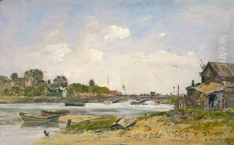 The Bridge over the Touques at Deauville Oil Painting by Eugene Louis Boudin