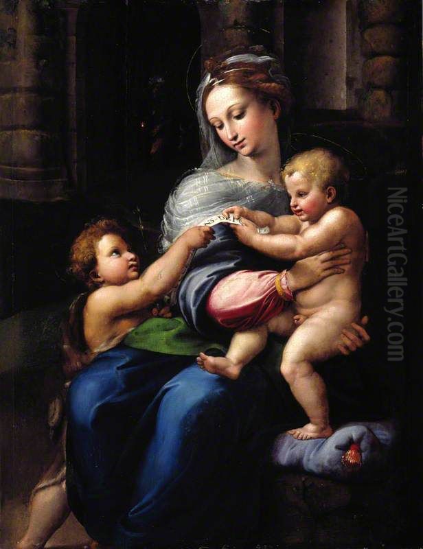 The Holy Family with the Infant Saint John the Baptist (Vierge de Novar) Oil Painting by Giulio Romano (Orbetto)