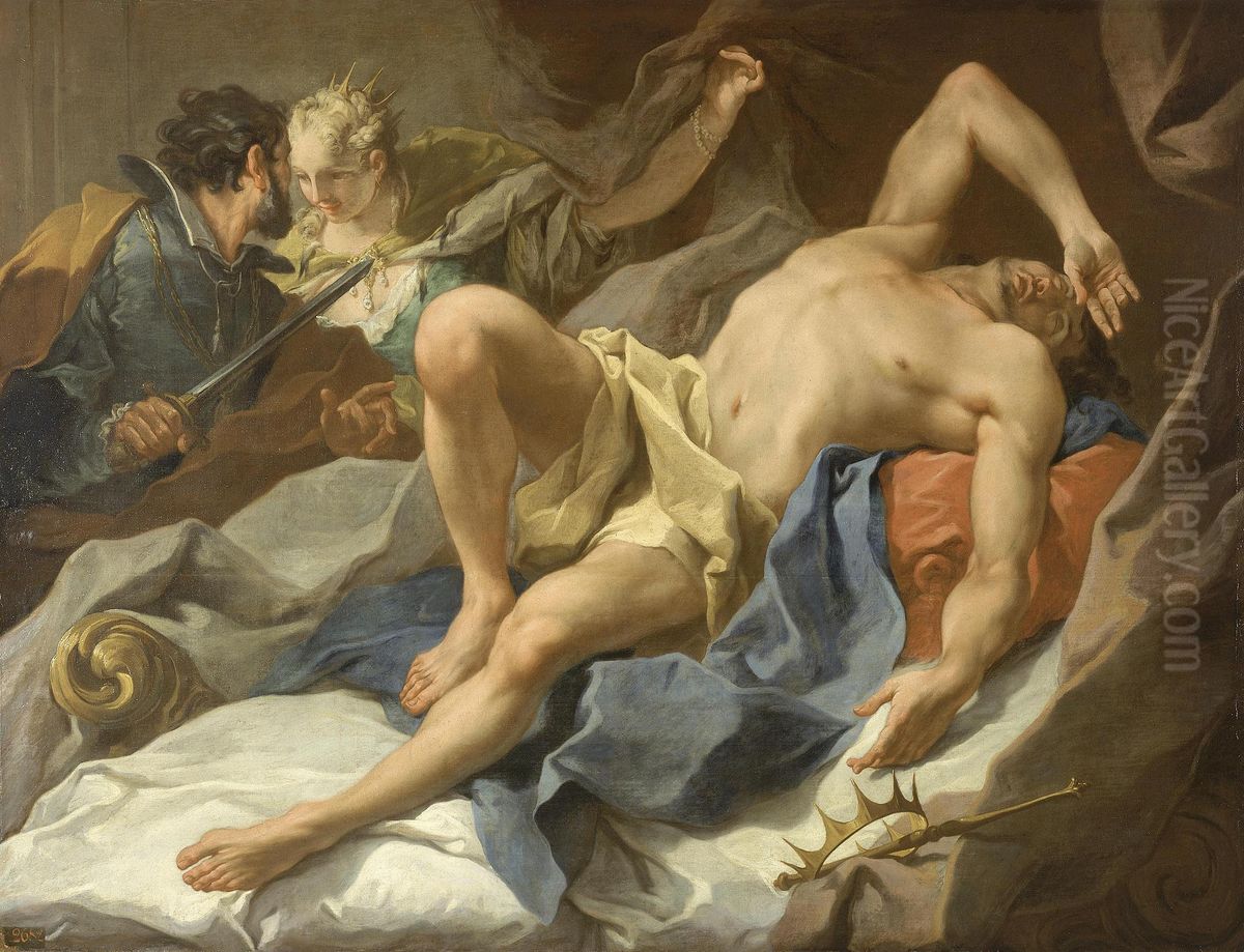 Death of King Candaules Oil Painting by Giambattista Pittoni