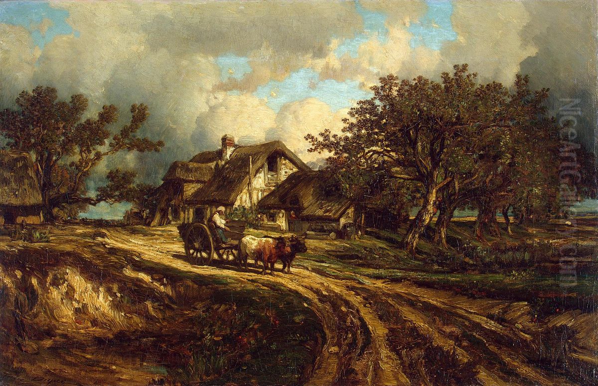 Village Landscape Oil Painting by Jules Dupre