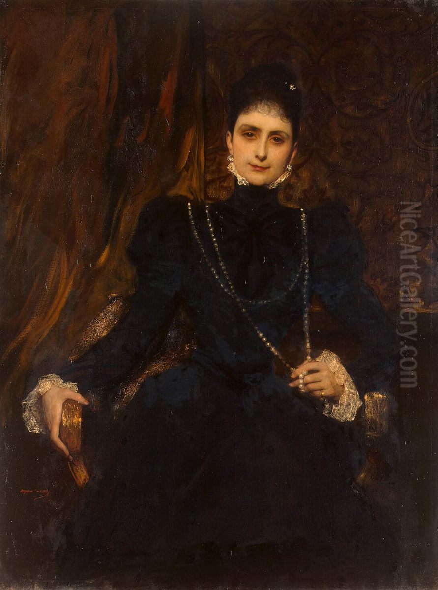Portrait of Mme M. S. Derviz [Marina Derviz] Oil Painting by Jean-Joseph Benjamin-Constant