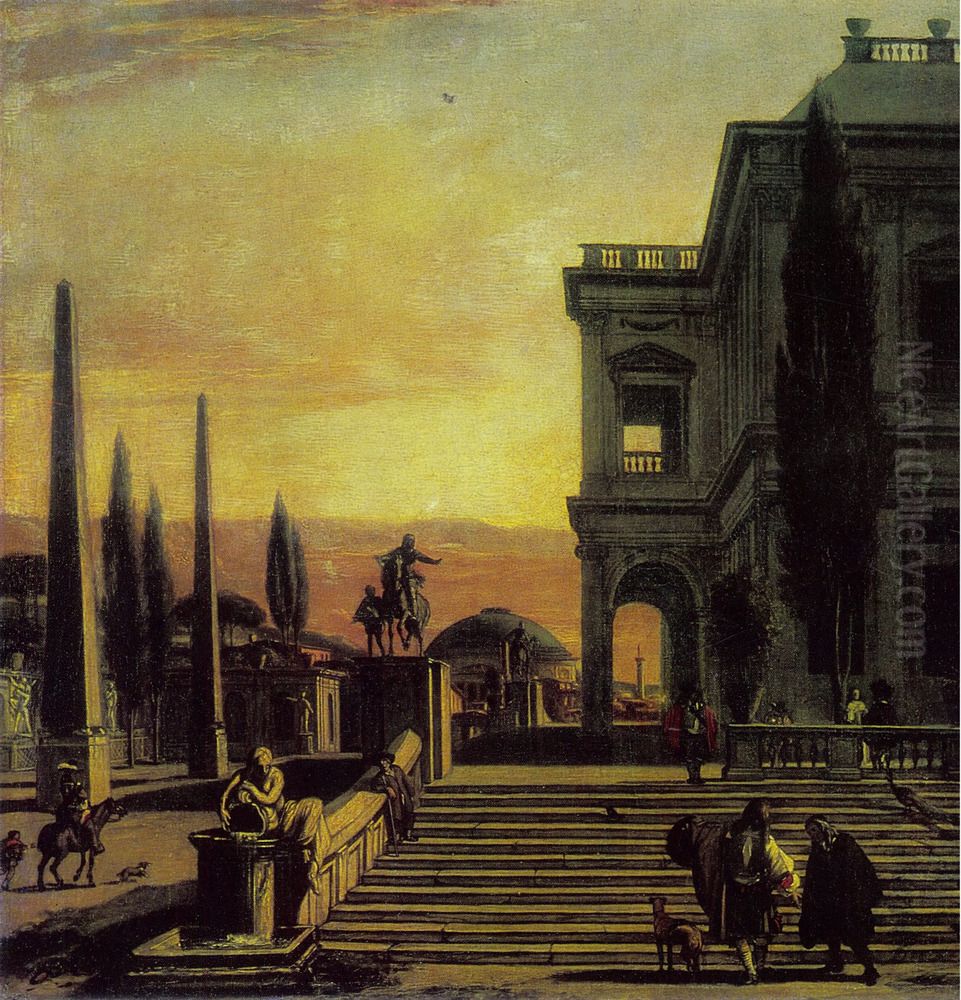 Square in front of the Palace in an Italian Town Oil Painting by Emanuel de Witte