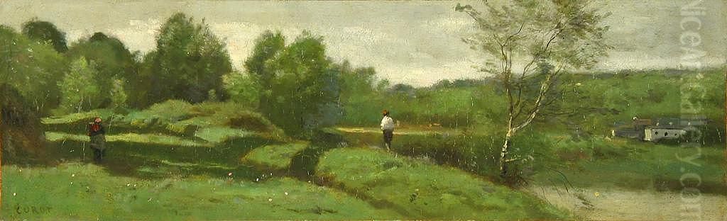 Landscape with a Boy in a White Shirt Oil Painting by Jean-Baptiste Camille Corot