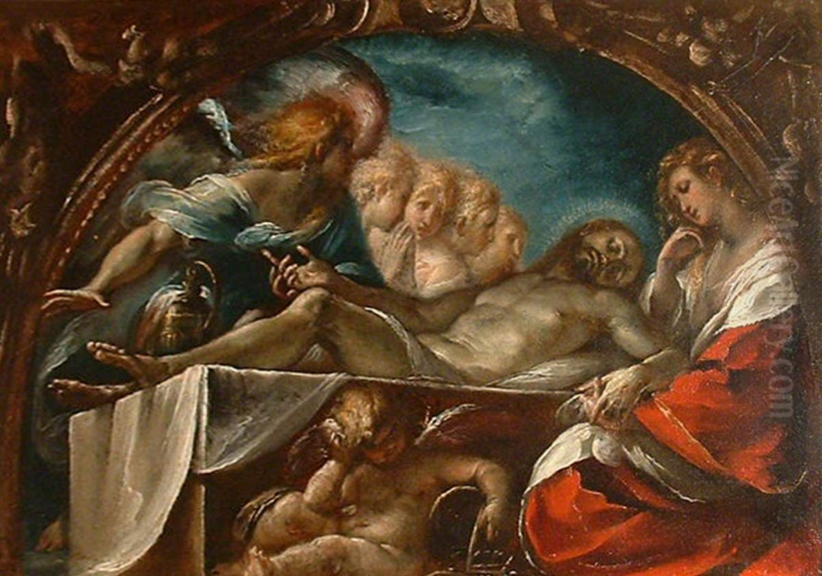 Dead Christ with Angels Oil Painting by Giulio Cesare Procaccini