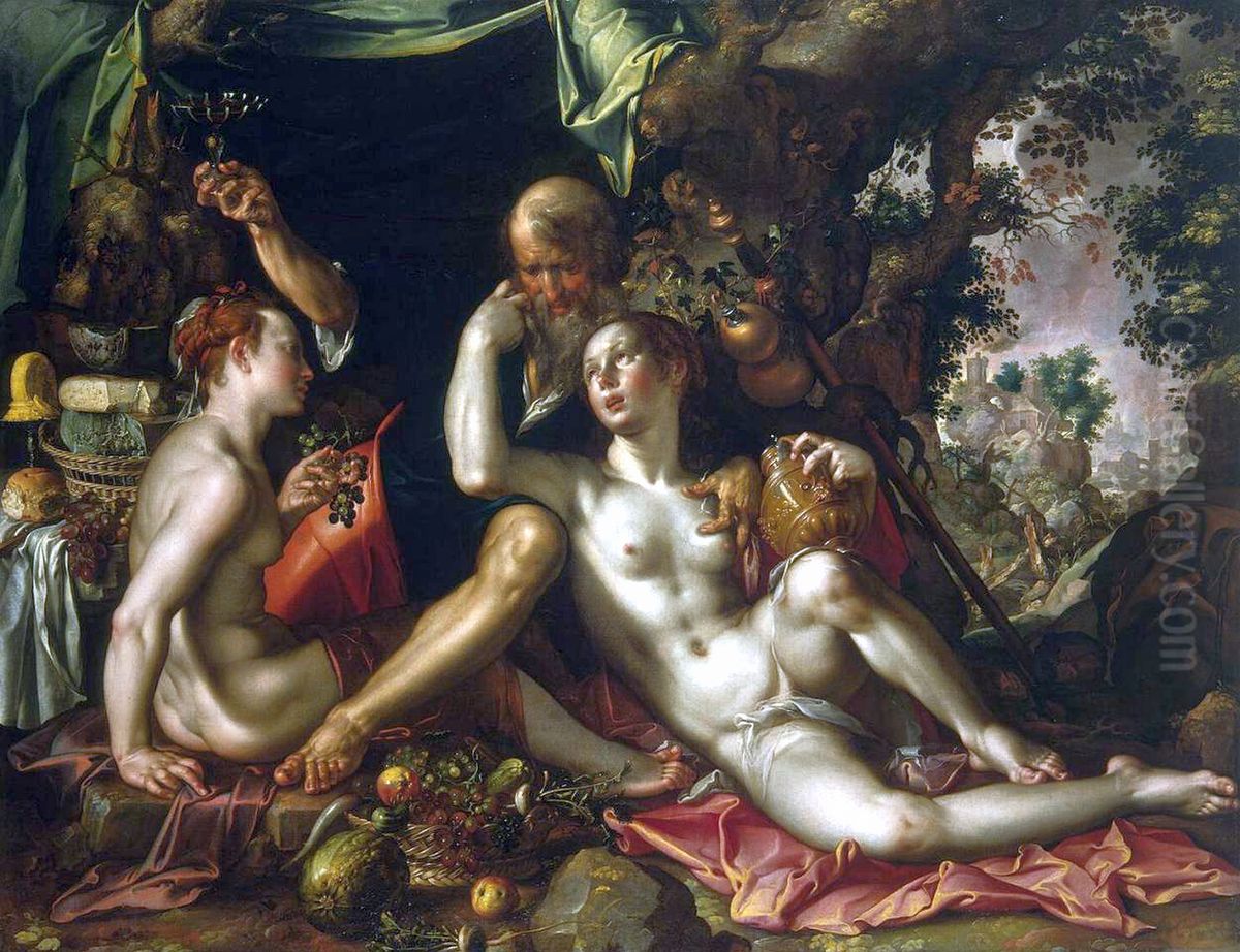 Lot and his Daughters Oil Painting by Joachim Wtewael (Uytewael)
