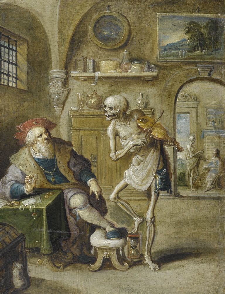 Death Playing the Violin (Death and a Money-Lender) Oil Painting by Frans Francken the Younger