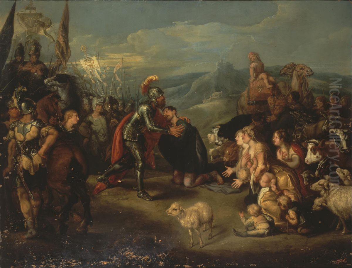 Meeting of Esau and Jacob Oil Painting by Simon de Vos