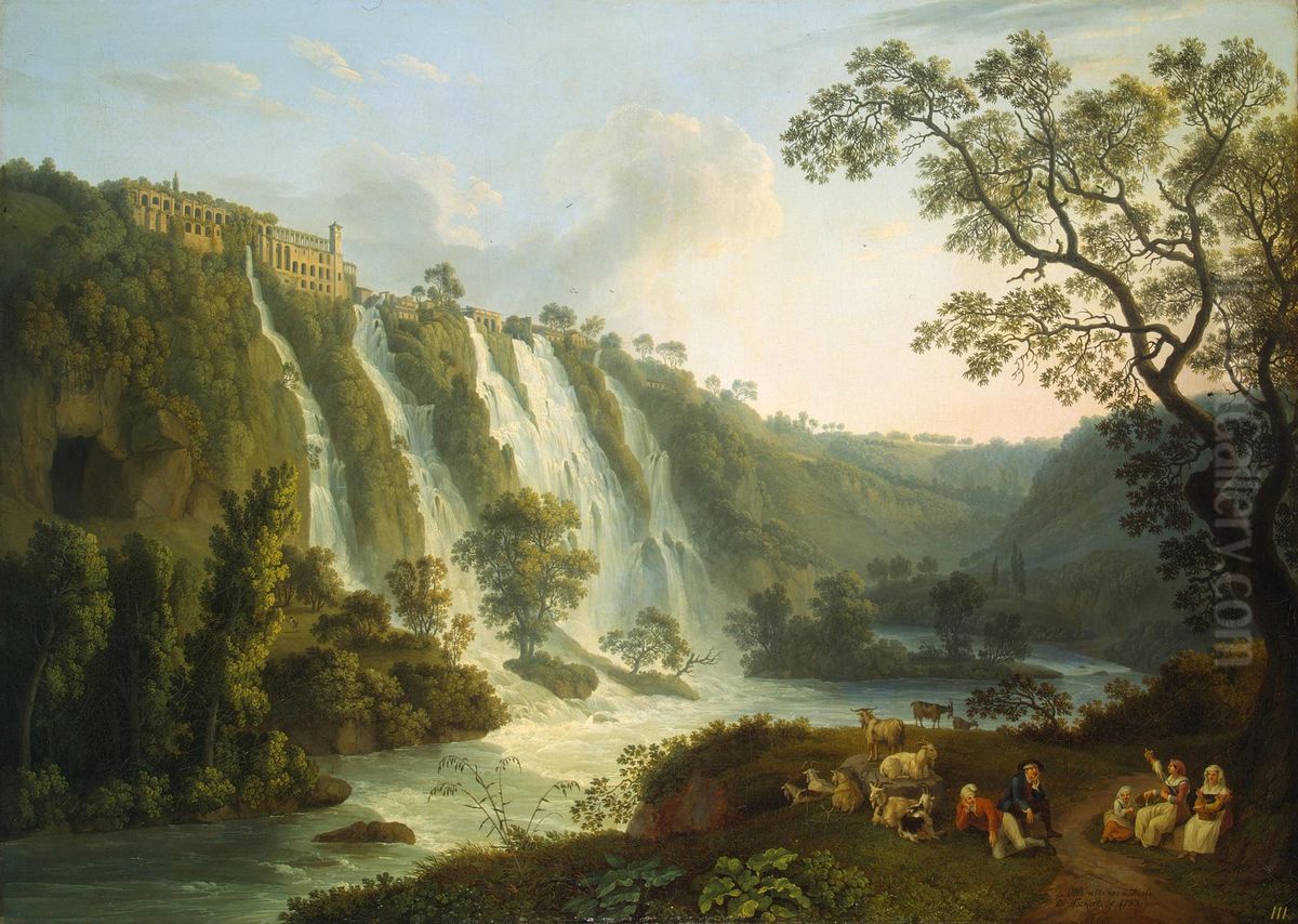 Villa of Maecenas and the Waterfalls at Tivoli Oil Painting by Jacob Philipp Hackert
