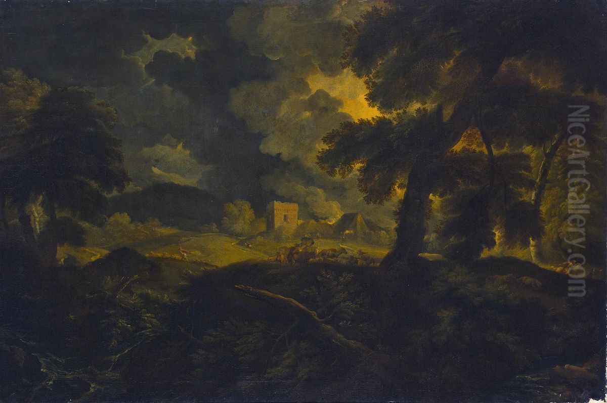 Landscape with Shepherds in a Storm Oil Painting by Pieter Mulier